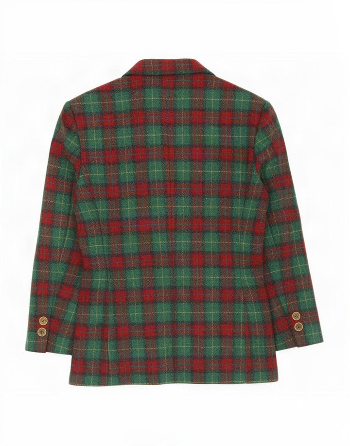 vintage Femme 3 Bouton Blazer Veste IT 46 Grand Chèque Vert