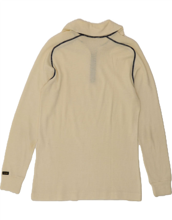 VINTAGE Mens Zip Neck Jumper Sweater Medium Beige Acrylic Vintage Vintage and Second-Hand Vintage from Messina Hembry 