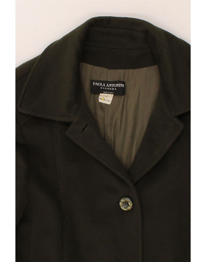 PAOLA ANTONINI Womens Overcoat IT 45 Large Khaki Acetate Vintage Paola Antonini and Second-Hand Paola Antonini from Messina Hembry 