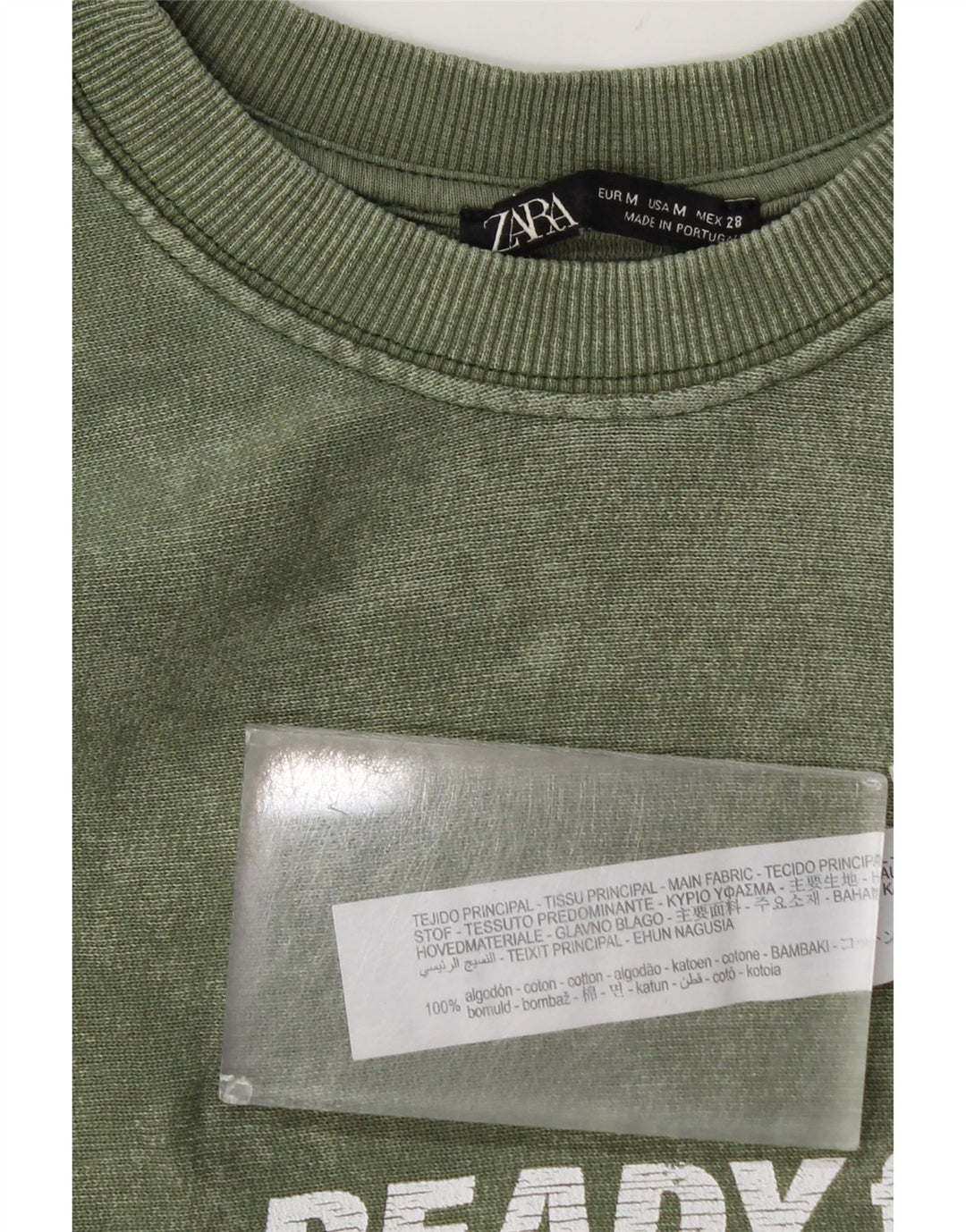 Zara Sweat-shirt graphique pour femme UK 14 en coton vert moyen
