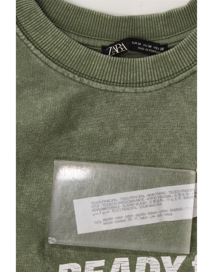 Zara Sweat-shirt graphique pour femme UK 14 en coton vert moyen