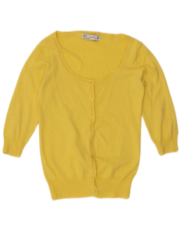 Zara Womens Cardigan à manches 3/4 Pull UK 8 Small Jaune Coton