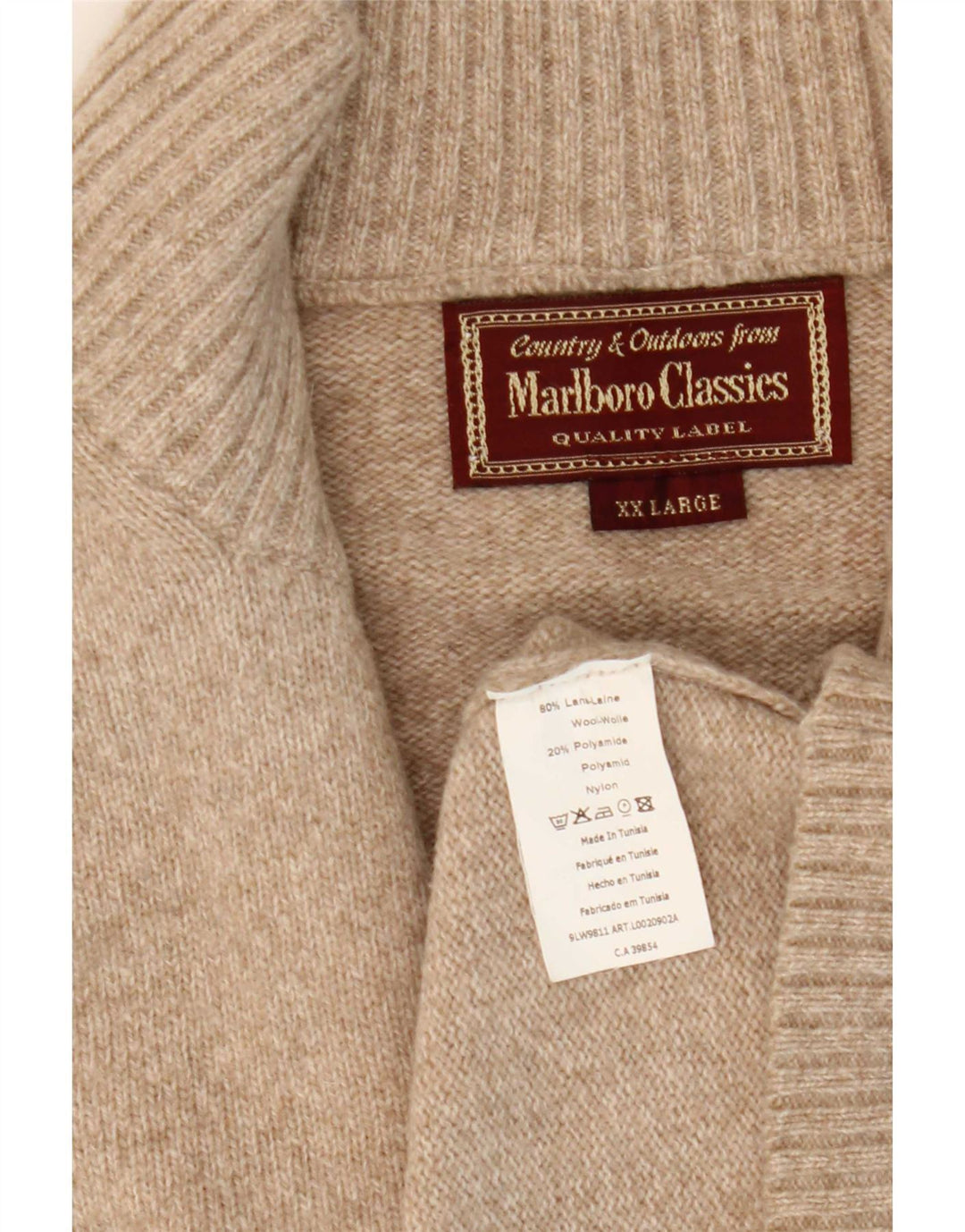 Marlboro Classics Pull à col zippé pour homme 2XL Laine beige