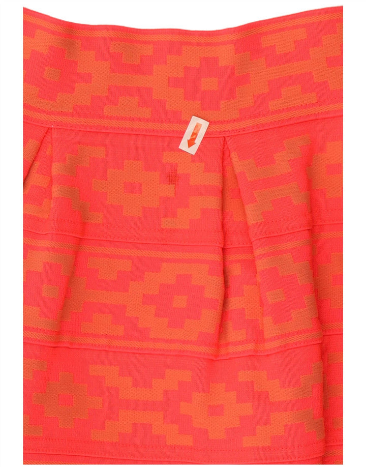 vintage Femme A-Line Jupe UK 14 Moyen W28 Orange Géométrique Polyester