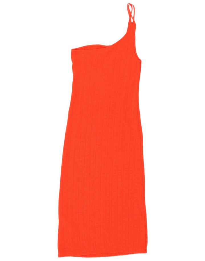 Zara Robe en tricot à une épaule pour femme UK 12 Polyester orange moyen