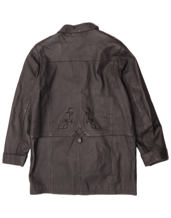 manteau en cuir femme vintage US 12 Grand cuir floral noir