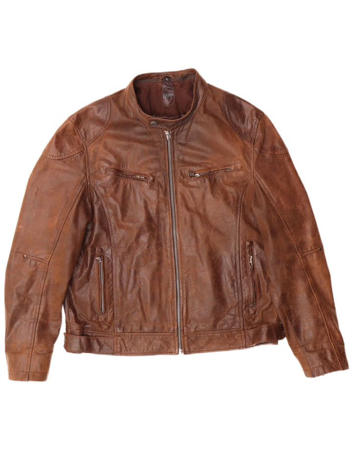 GIPSY Veste en Cuir Slim Homme UK 42 XL Cuir Marron
