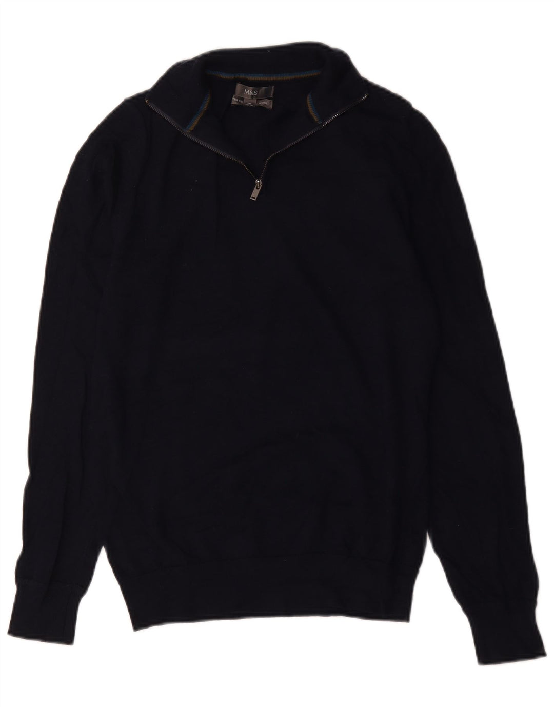 Marks & Spencer Pull à col zippé pour homme en laine mérinos bleu marine