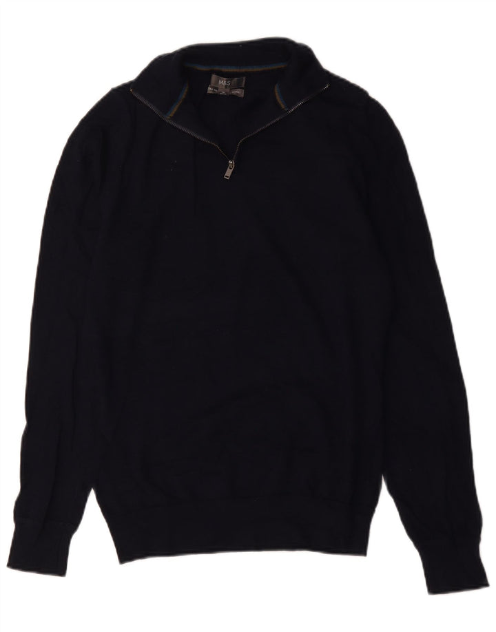 Marks & Spencer Pull à col zippé pour homme en laine mérinos bleu marine
