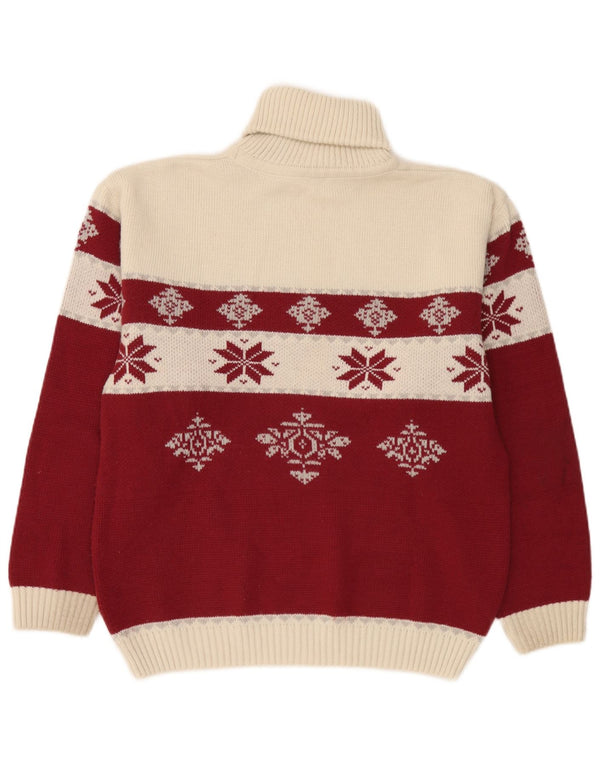 vintage Mens Loose Fit Roll Neck Jumper Pull Petit Blanc Fair Isle