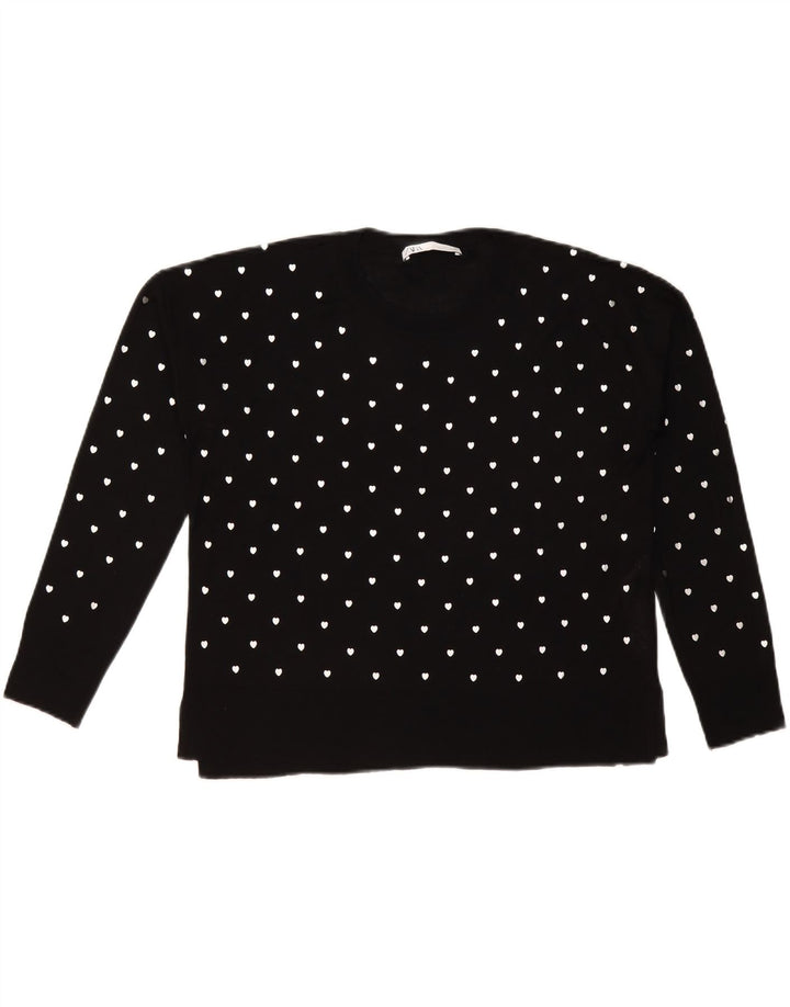 Zara Pull à col rond à motif abstrait pour femme UK 10 Petit Noir
