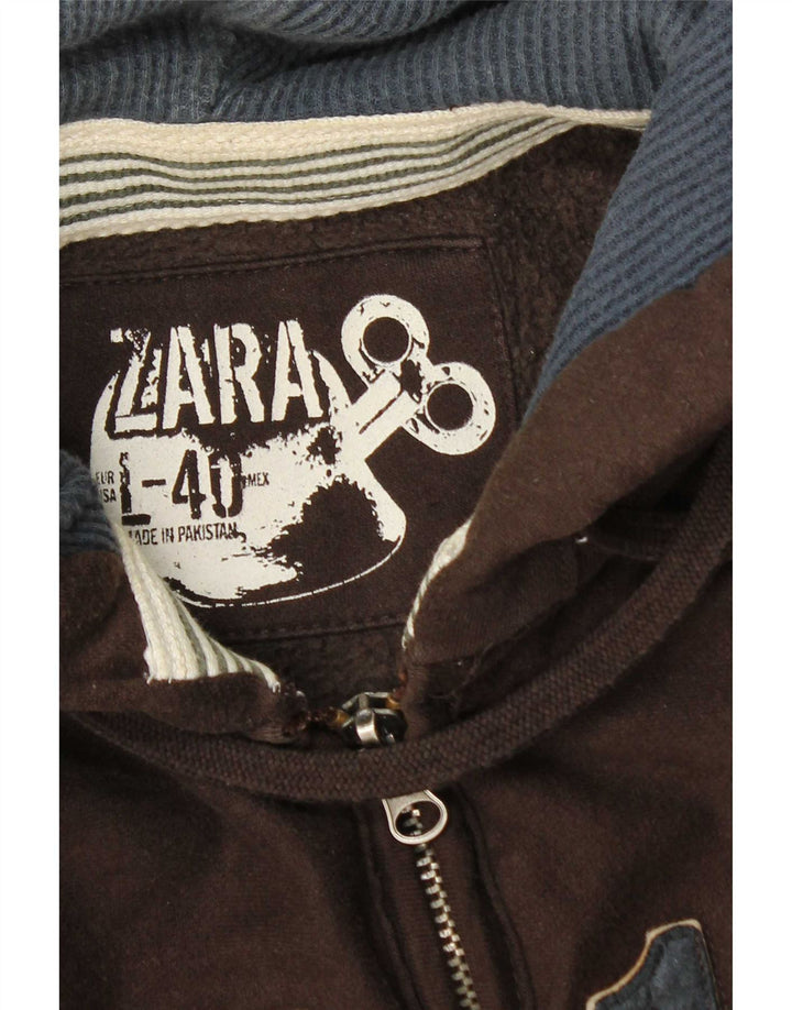 Zara Pull à capuche zippé graphique pour homme EU 40 Marron moyen