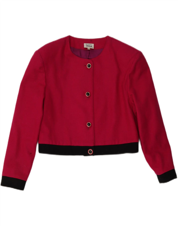VINTAGE Womens Crop 4 Button Blazer Jacket IT 42 Medium Pink Colourblock Vintage Vintage and Second-Hand Vintage from Messina Hembry 