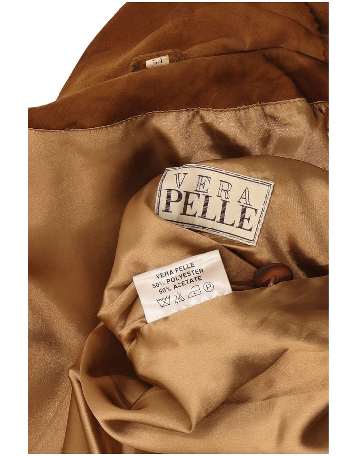 vintage Mens Suede Overcoat IT 54 2XL Cuir Marron