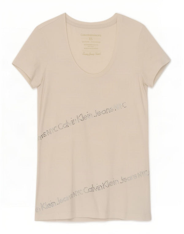 Calvin Klein Jeans T-shirt graphique pour femme UK 4 XS Blanc Coton