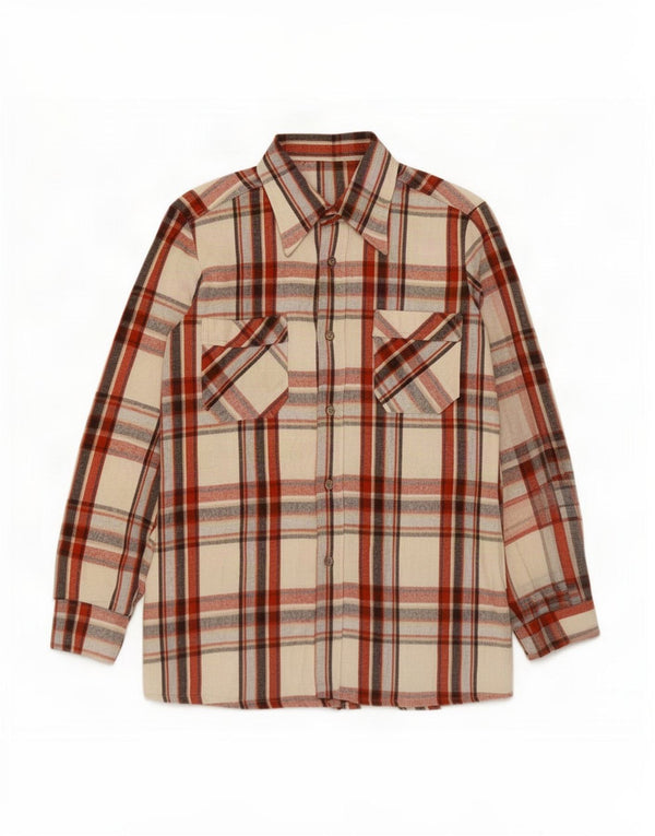 vintage Mens Flannel Shirt Taille 16 Grand coton à carreaux multicolores