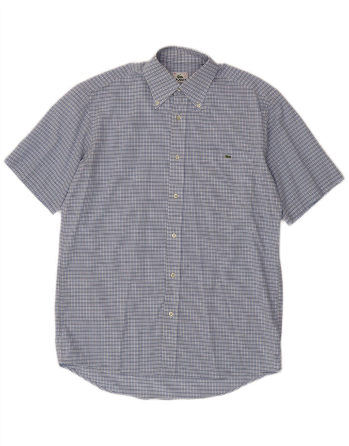 Lacoste Chemise à manches courtes pour hommes Taille 40 Coton à carreaux bleu moyen