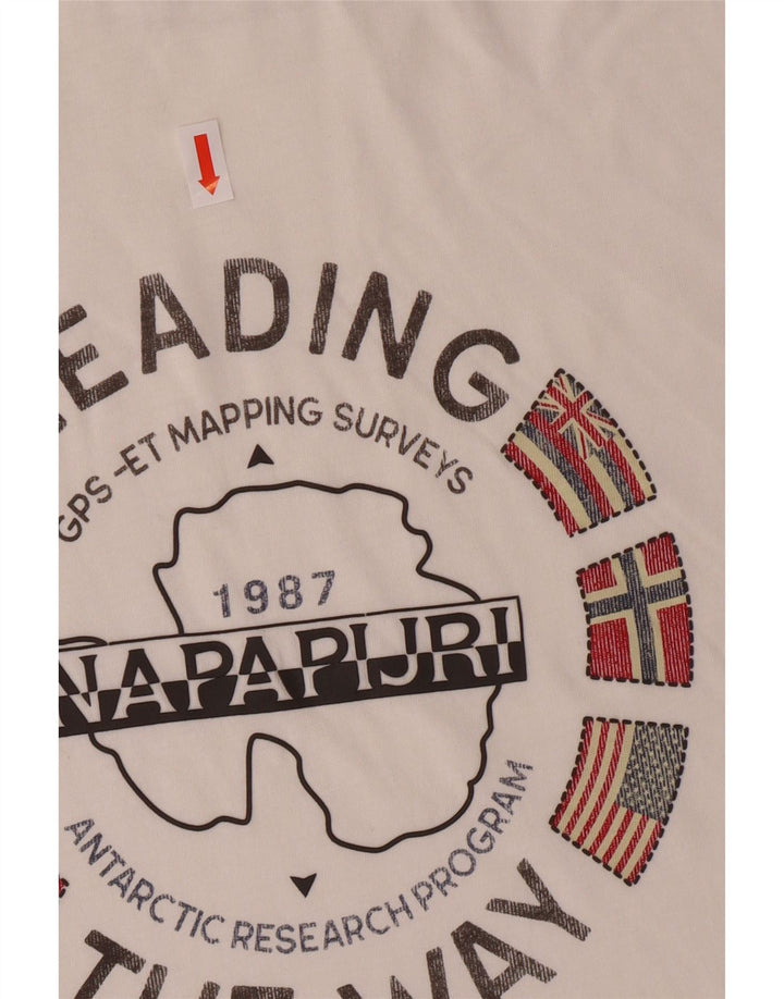 Napapijri Homme T-Shirt Graphique Top Petit Blanc Cassé Coton