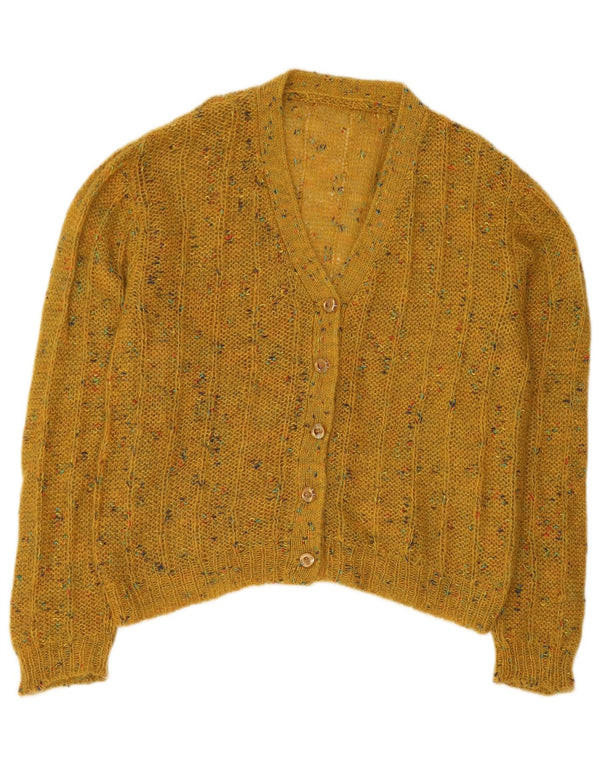 vintage Womens Cardigan Sweater UK 16 Grand Jaune Moucheté