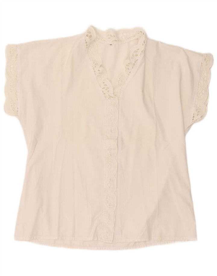 vintage Femme Chemise À Manches Courtes Blouse EU 38 Blanc Moyen
