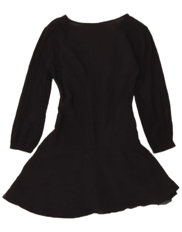Zara Womens 3/4 Sleeve A-Line Dress UK 6 XS Black Viscose