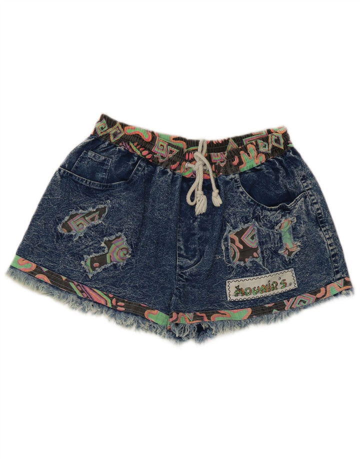 vintage Femme Denim Shorts Moyen W28 Bleu Patchwork