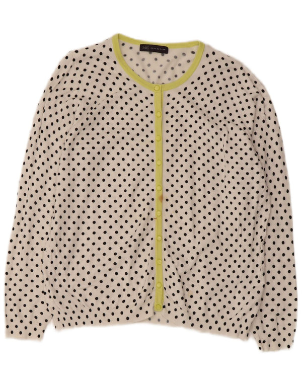Marks & Spencer Pull Cardigan pour Femme UK 20 2XL Viscose à Pois Blanc