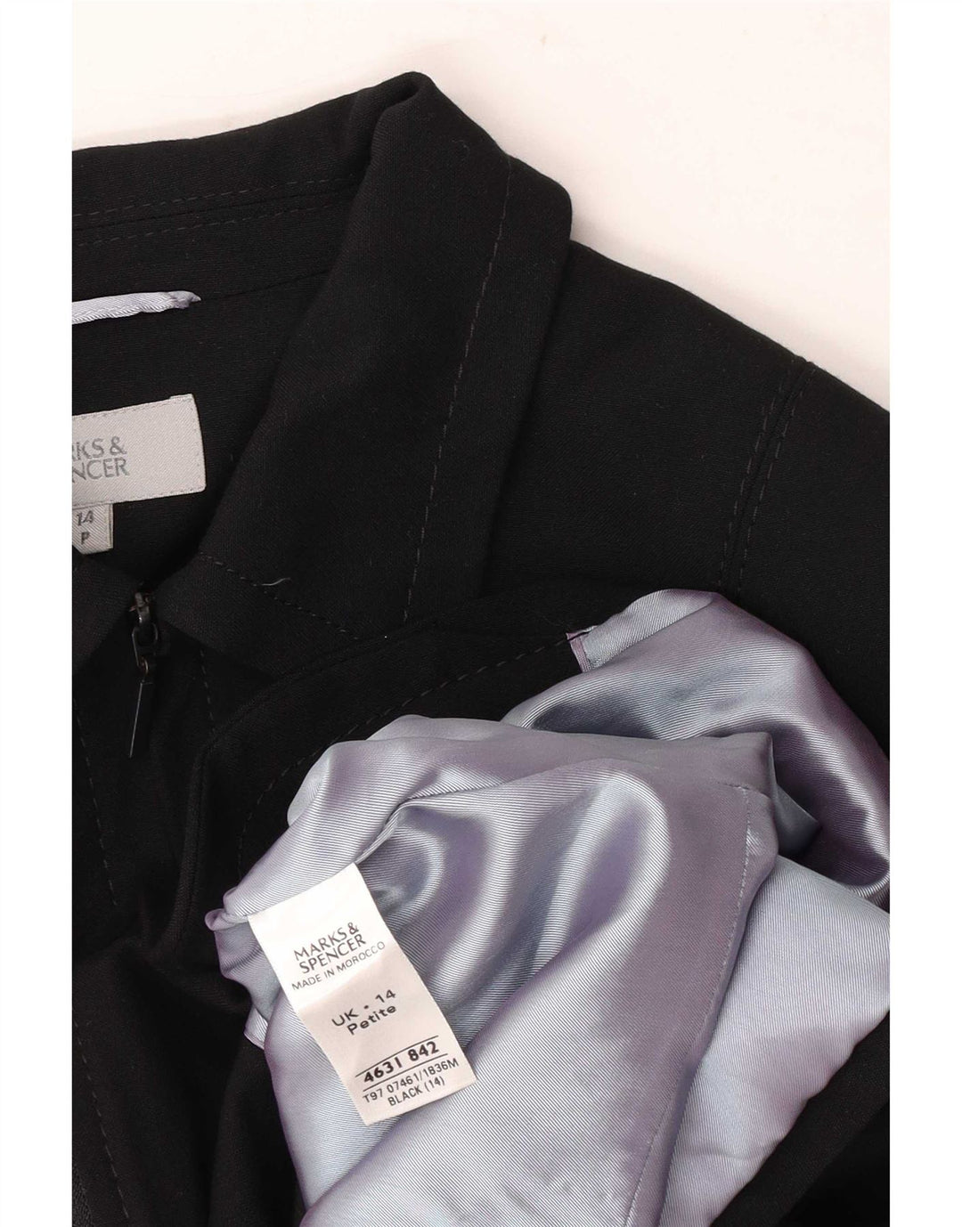 Marks & Spencer Veste blazer à fermeture éclair pour femme Petite Taille UK 14 Noir moyen