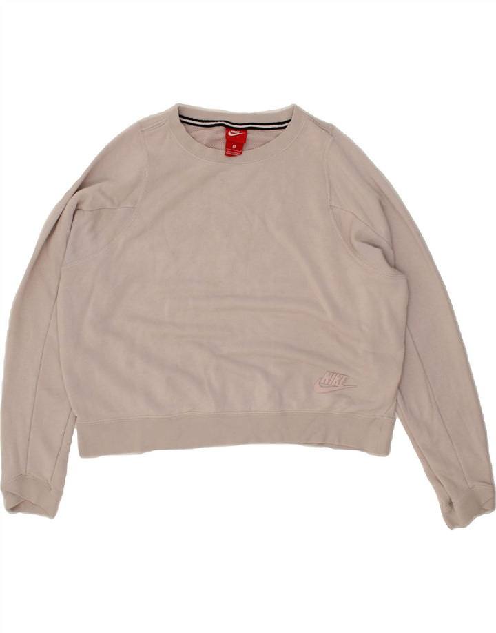NIKE Womens Oversized Crop Graphic Sweatshirt Jumper UK 10 Small White Vintage Nike and Second-Hand Nike from Messina Hembry 