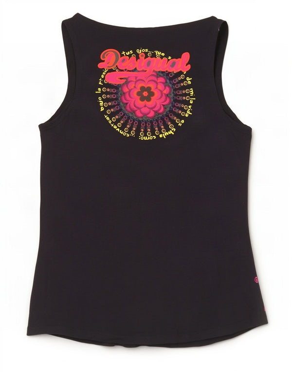 Desigual Débardeur graphique pour femme UK 14 Large Noir