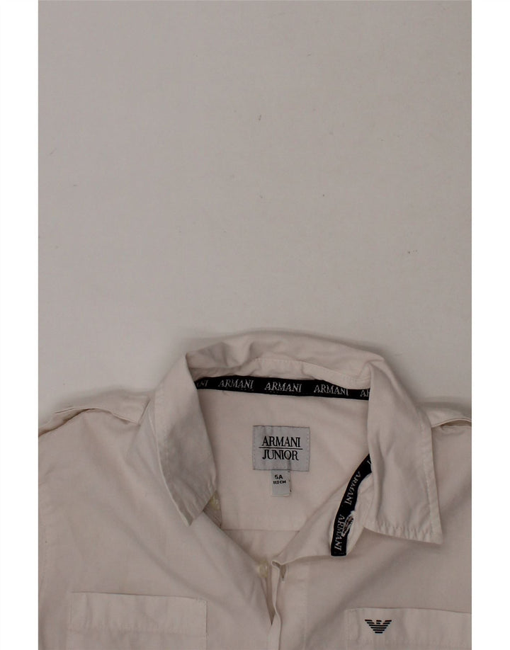 ARMANI JUNIOR Boys Graphic Short Sleeve Shirt 4-5 Years White Cotton Vintage Armani Junior and Second-Hand Armani Junior from Messina Hembry 