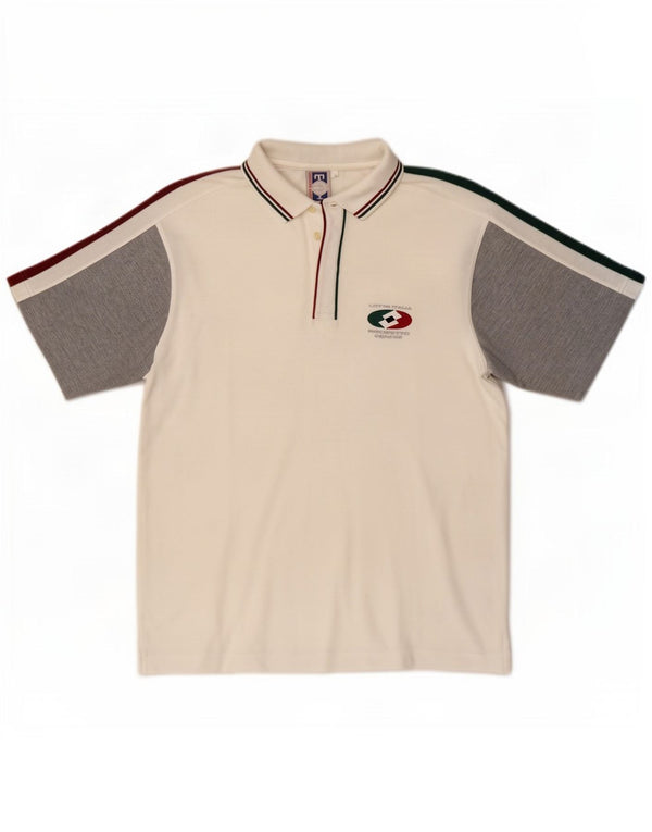 Lotto Polo Homme Large Blanc Colourblock Coton