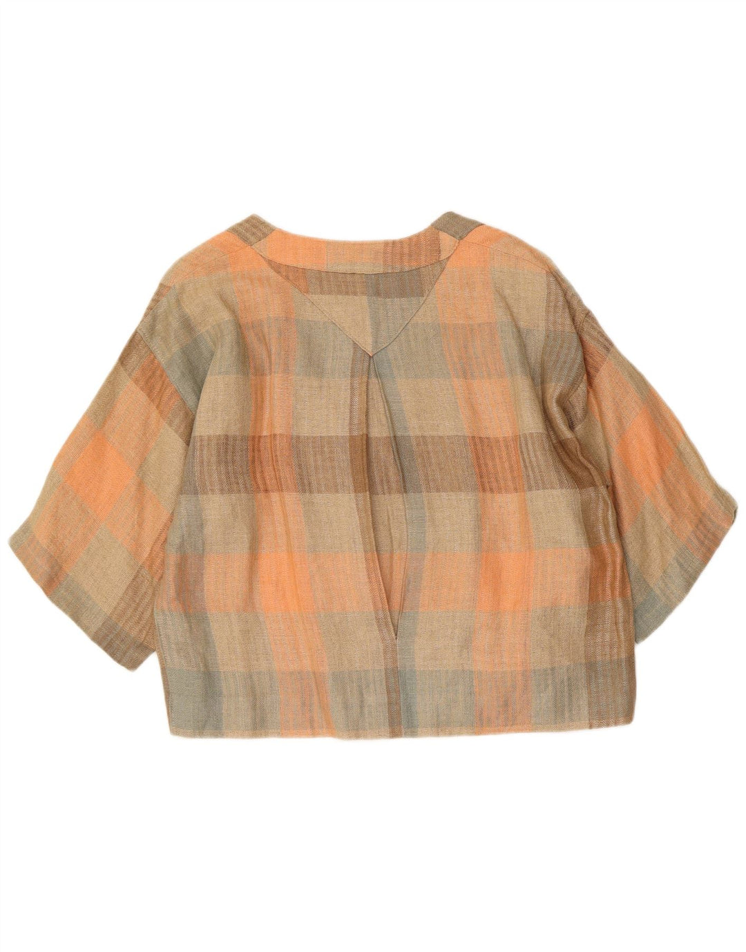 vintage Womens Crop Shirt Blouse UK 16 Grand chèque multicolore