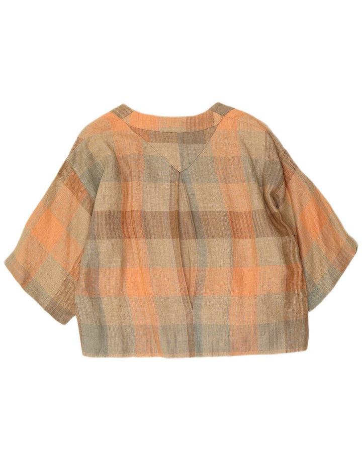 vintage Womens Crop Shirt Blouse UK 16 Grand chèque multicolore