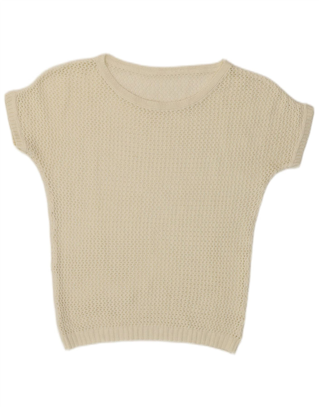 vintage Femmes Manches Courtes Crew Neck Jumper Pull UK 12 Moyen Off White