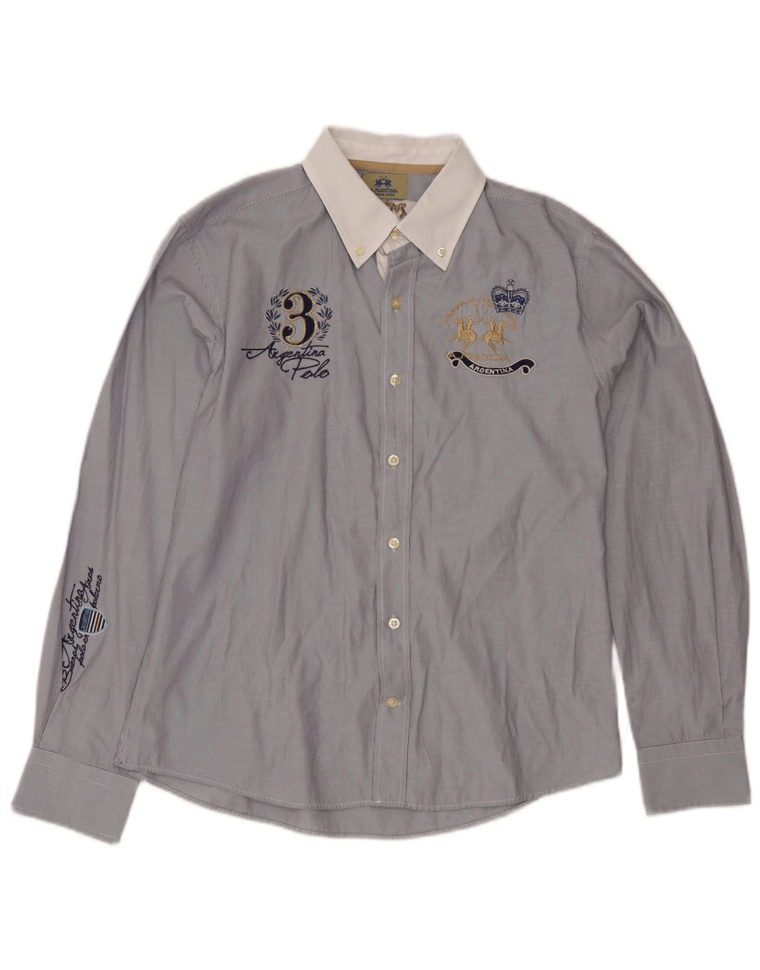 La Martina Chemise Graphique Homme Bleu Moyen en Coton à Fines Rayures