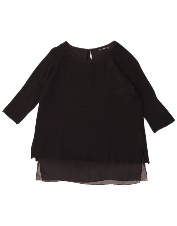 Zara Chemisier à manches 3/4 pour femme UK 14 Large Noir Viscose