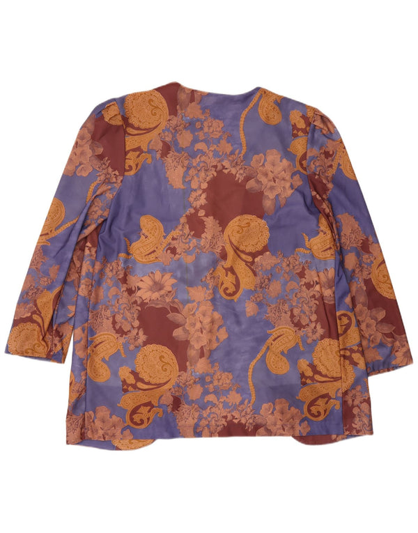 vintage Femmes Manches Longues Cardigan Top UK 14 Grand Floral Multicolore