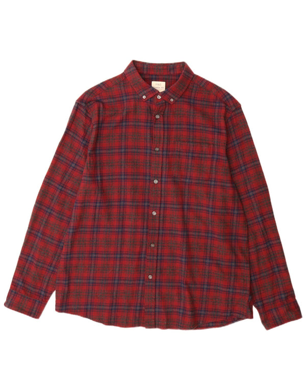Marks & Spencer Chemise en flanelle coupe régulière pour homme XL Rouge à carreaux en coton