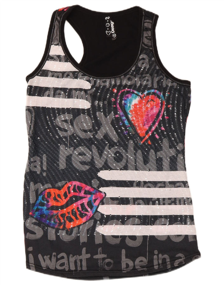 Desigual Femme Graphic Débardeur UK 18 XL Noir Polyester