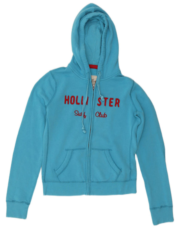 HOLLISTER Pull à capuche zippé graphique pour femme UK 14 Bleu moyen Coton