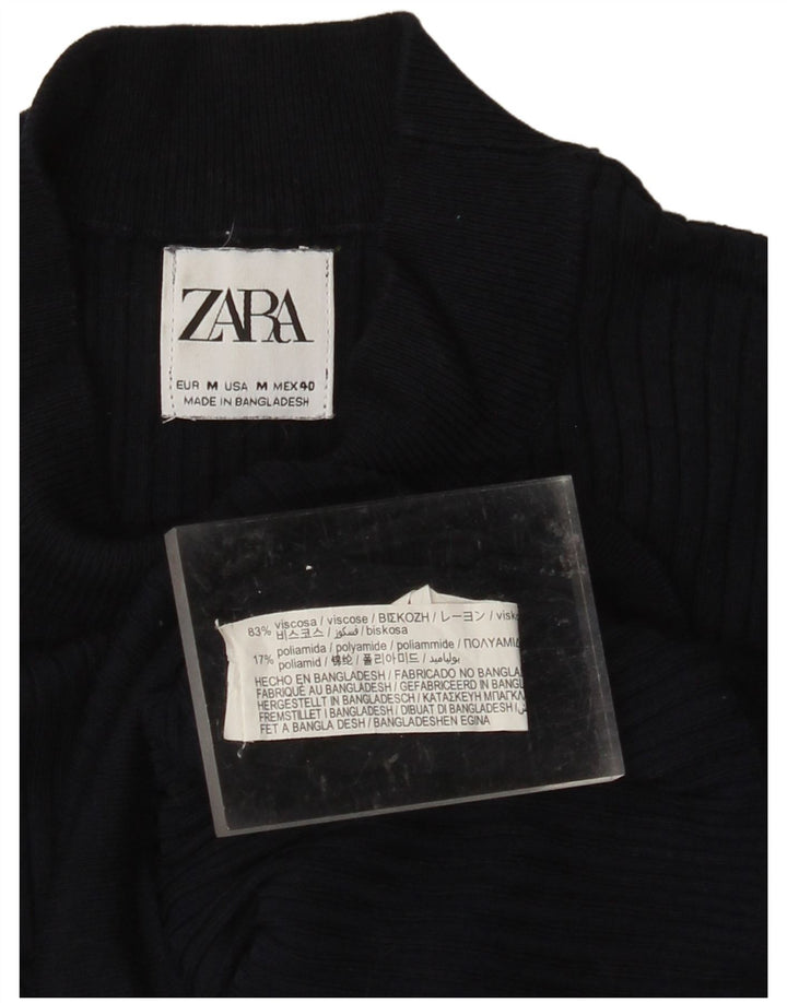 ZARA Womens Turtle Neck Jumper Sweater UK 12 Medium Navy Blue Viscose