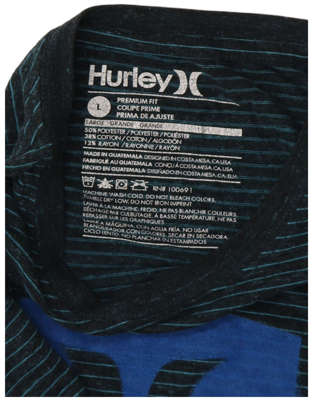 HURLEY T-shirt graphique coupe haut de gamme pour hommes, en polyester à fines rayures bleues