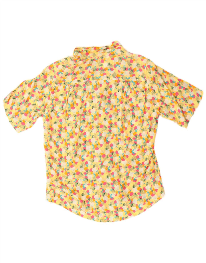 vintage Femmes Motif Abstrait Chemise Blouse UK 14 Grand Jaune