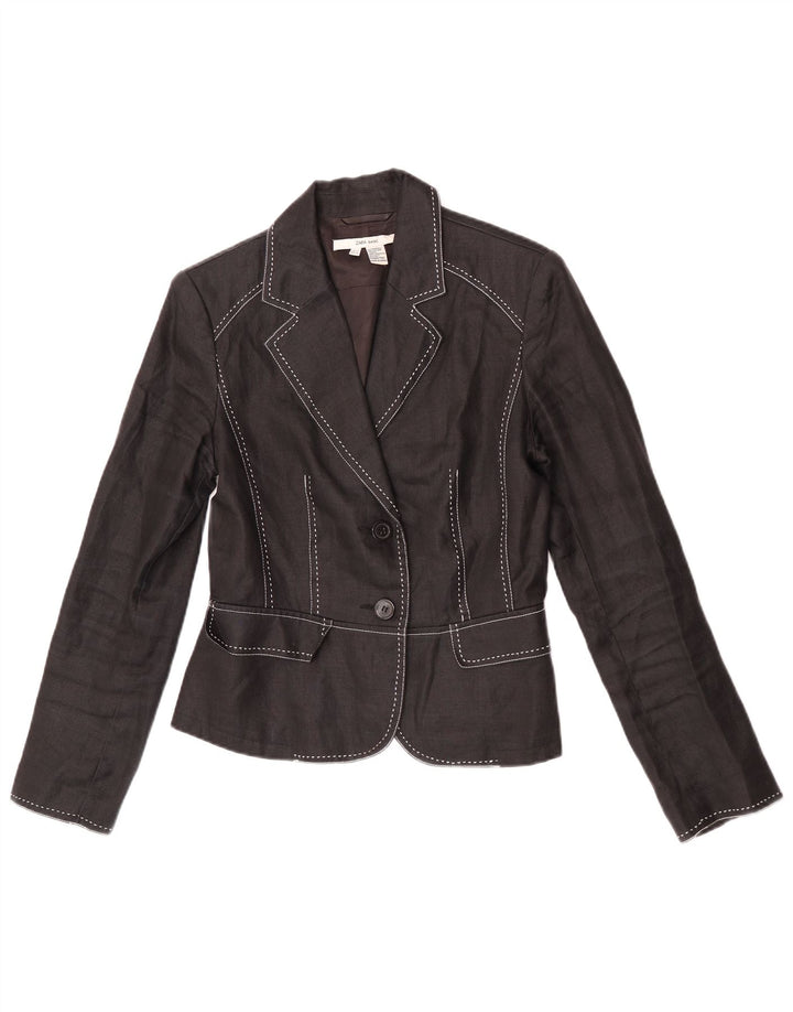 Zara Womens 2 Bouton Blazer Veste EU 40 Moyen Noir Ramie