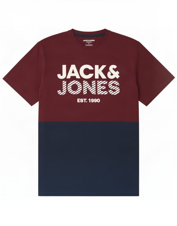 Jack & Jones T-Shirt Graphique Homme Bordeaux Moyen Coton Colorblock