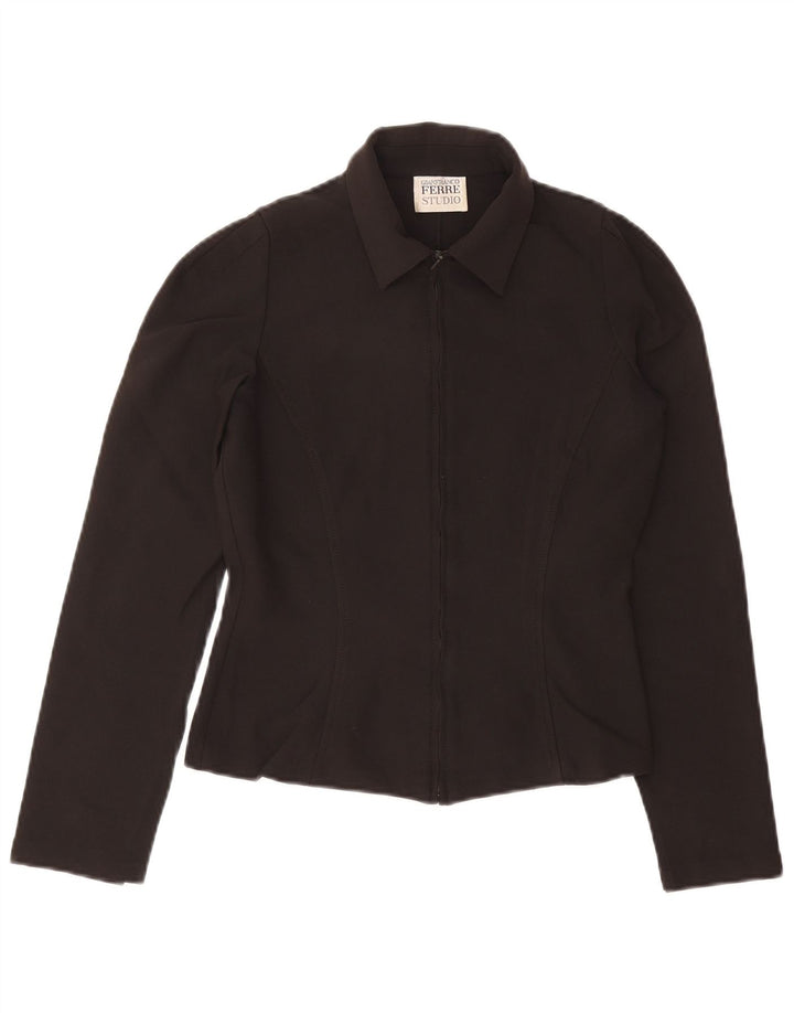 Gianfranco Ferre Veste bomber courte pour femme UK 10 Petit Noir