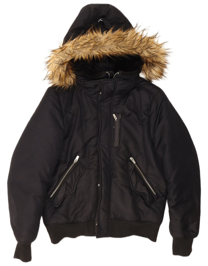 Zara Veste bomber à capuche pour homme UK 40 Large Bleu marine Polyester