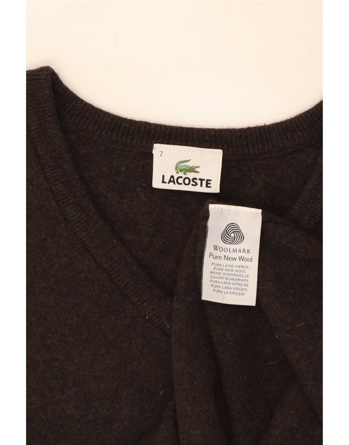 Lacoste Pull col V pour homme Taille 7 2XL Laine marron