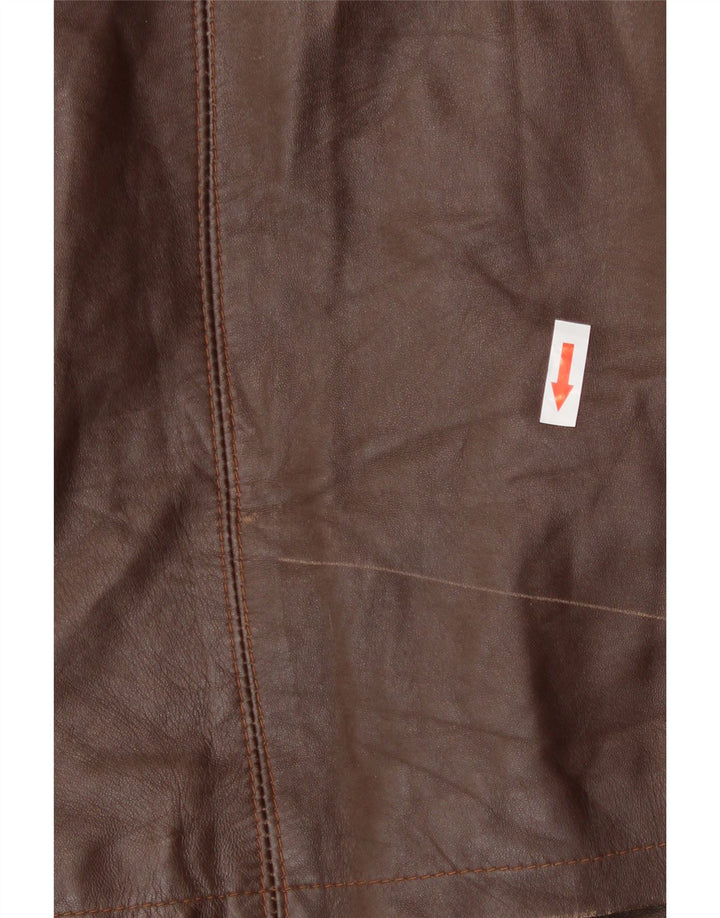 Manteau en cuir coupe ample à capuche femme vintage IT 44 cuir marron moyen